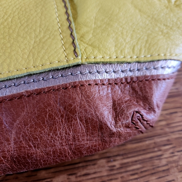 The Sak Kendra Leather Hobo Bag in Yellow, Brown, with Metallic Detail. - Picture 13 of 13